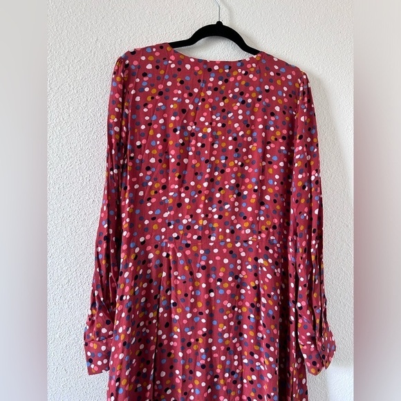 LOFT Women Maxi Dress 10 Burnt Orange Polkadots Front Button Long Sleeve Cottage - Picture 10 of 11
